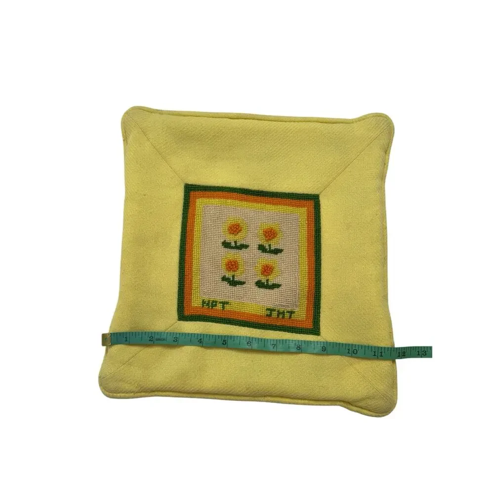 Vintage Yellow Daisy Needlepoint Pillowcase Handmade 60s 70s Decorative Throw